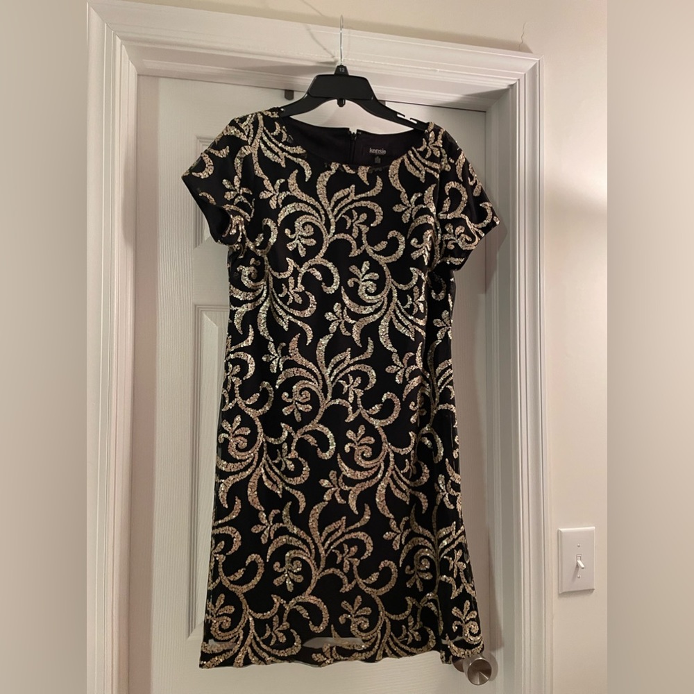 Kenzie dressy dress, black with gold sequins. Size 12